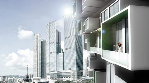 Modular Jenga Tower, futuristic skyscraper