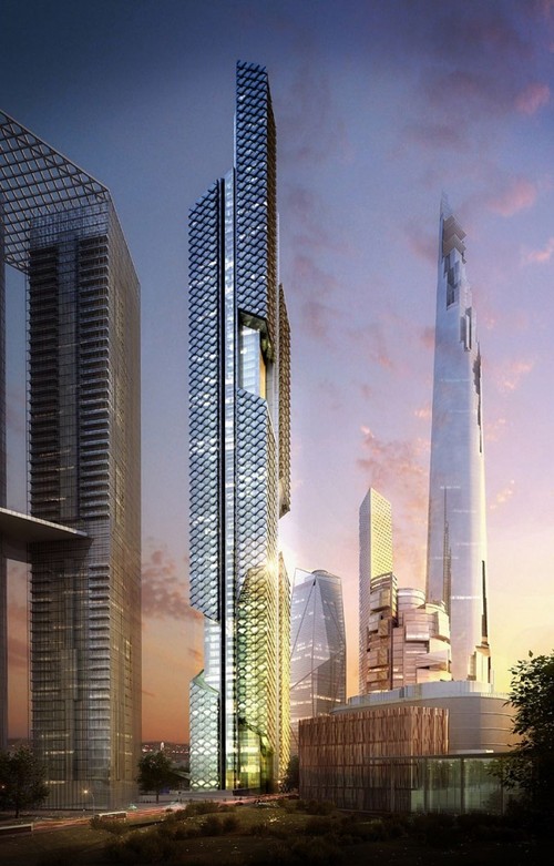 futuristic tower, Dancing Dragons, future skyscraper, South Korea