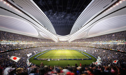 green building, Zaha Hadid, unusual structure, Zaha Hadid Architects, Japan National Stadium, Tokyo National Stadium, 2019 Rugby World Cup