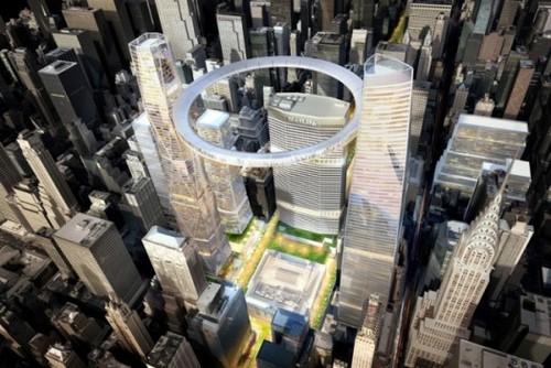 New York architecture, architecture concept, floating observation deck, Grand Central Station, SOM, unusual structure