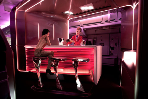future, futuristic, virgin atlantic airways, A330, futuristic aircraft, VW+BS project, futurist interior, futuristic bar