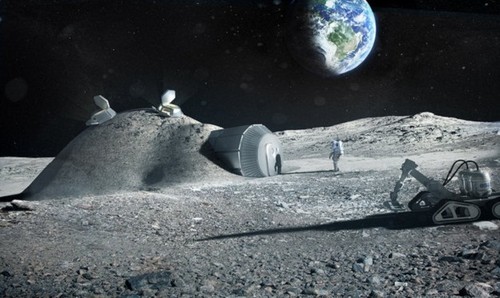 Space future, ESA, life in space, 3D printed lunar base, futuristic technology, future moon base