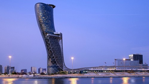 future architecture, capital gate building, Abu Dhabi, leaning tower, futuristic architecture