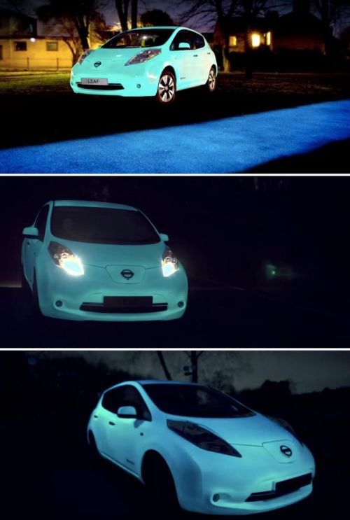 Nissan Leaf, Glow-In-The-Dark Car Paint, Ultraviolet-energised paint, Futuristic Car