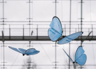 Festo, eMotionButterflies, Ultralight Flying Objects, Collective Behaviour, bionic butterflies, futuristic robot, flying robot, artificial insects, flying behaviour